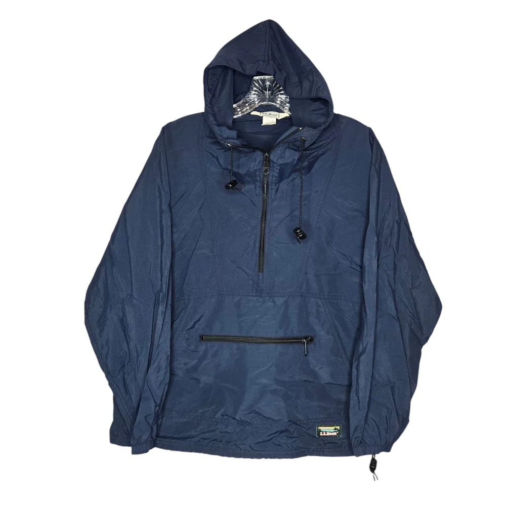 Vintage LL Bean Anorak Pullover Hooded Blue Jacket Rain Coat Windbreaker SMALL - Picture 1 of 9